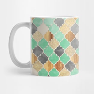 Charcoal, Mint, Wood & Gold Moroccan Pattern Mug